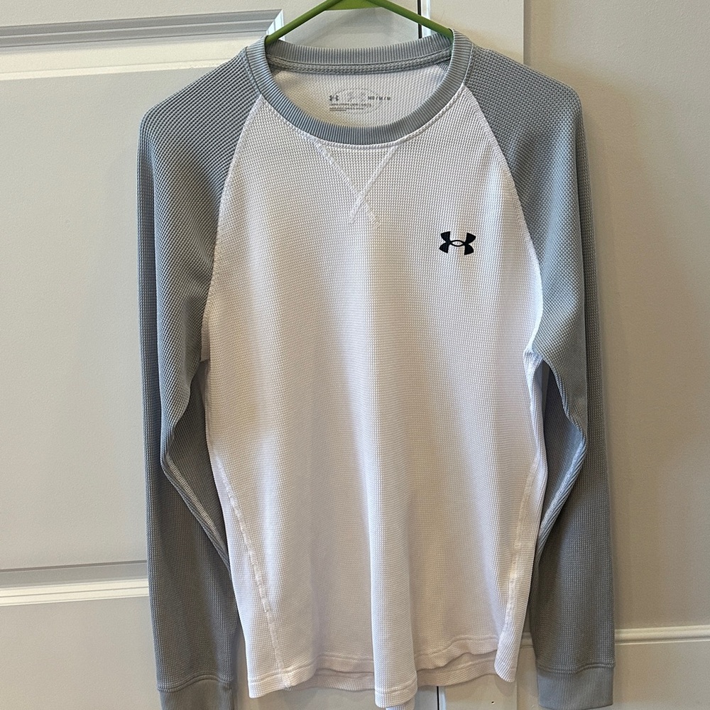 Under Armour Men's Shirt Long Sleeve Pullover Athletic Loose White & Gray Sz M